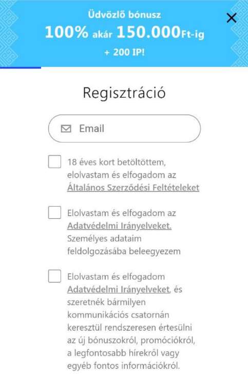 regisztráció emailben